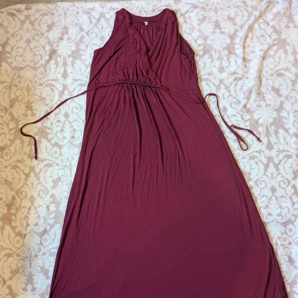 Long V Neck Wrap Top Red Maternity Dress